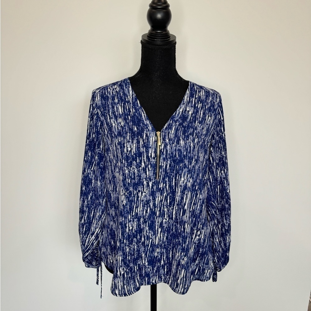 Express Blue and White Long Sleeve Blouse (S)
